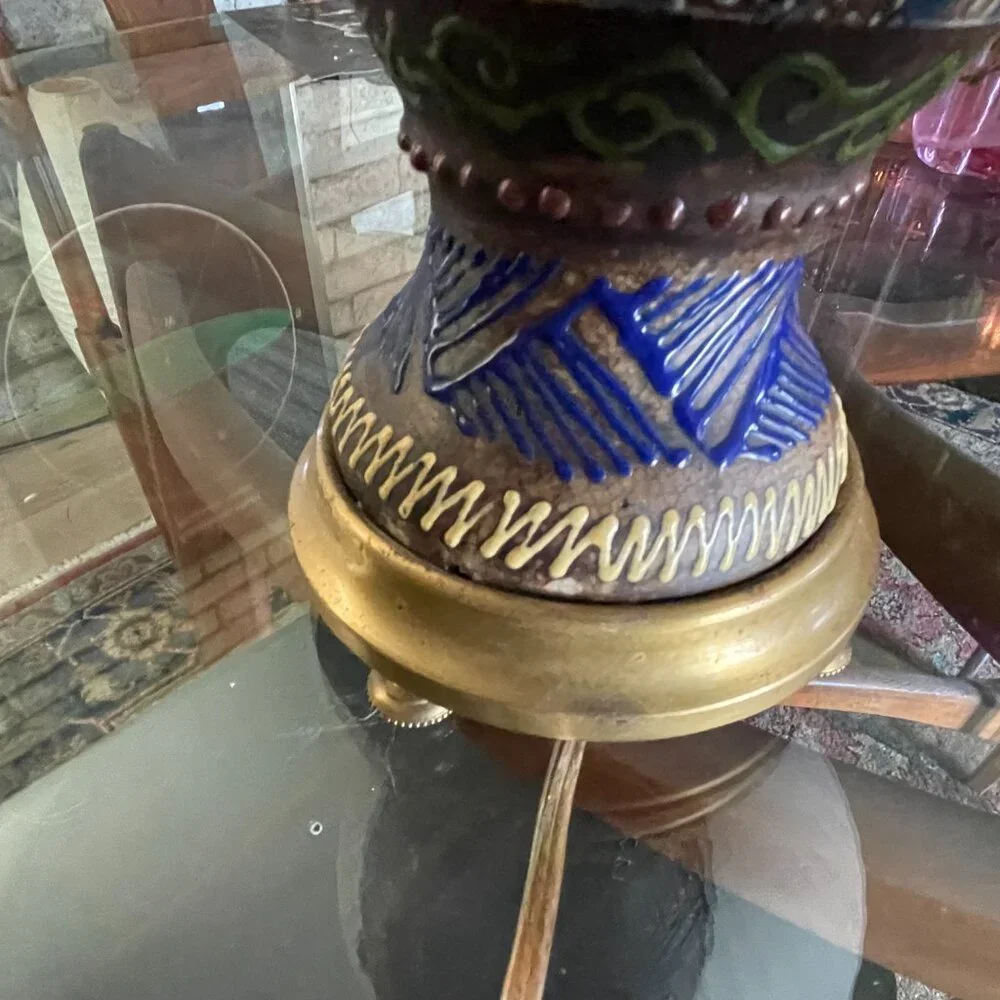 Vintage Japanese Moriage Multcolor Raised Designs Tall Lamp